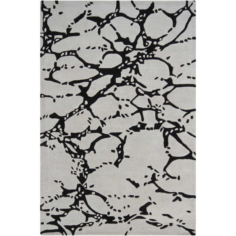 Navyan Black/Gray Area Rug, Rectangle 5' x 7'6", Black/White/Ivory