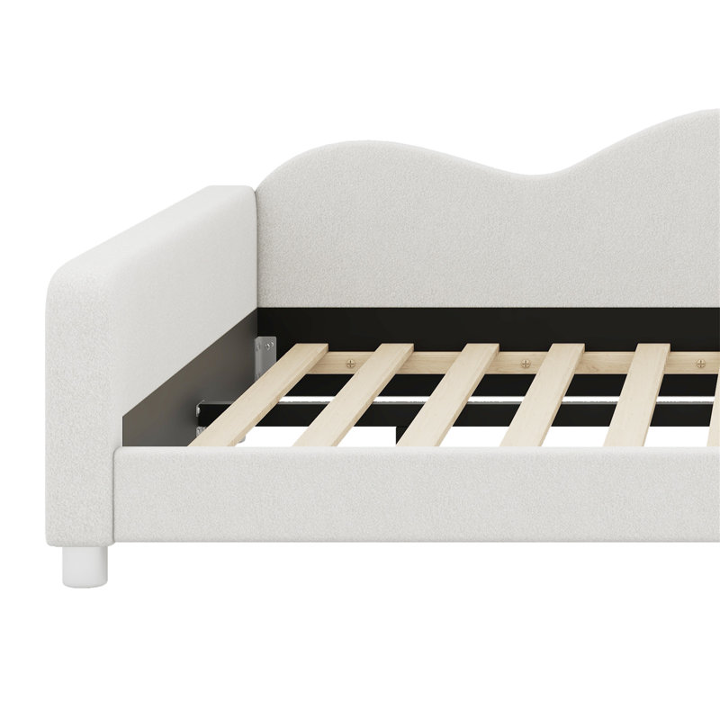 Upholstered Daybed With Cloud-Shaped Backrest, White, Full