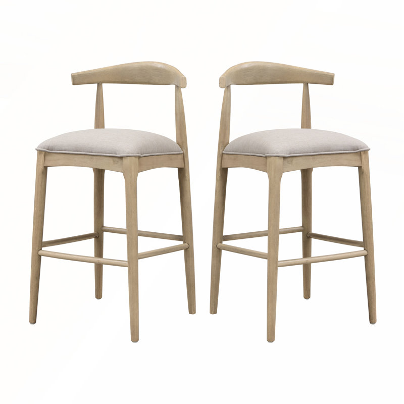 Ensemble de tabourets de bar élégants d'inspiration Mid-Century avec sièges rembourrés confortables et structure en bois d'hévéa durable pour les cuisines et les bars modernes
