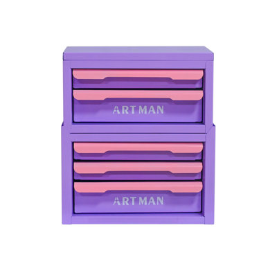 Drawer-Style Desktop Organizer, Desk Stationery Holder, Cosmetics Storage Cabinet—{Purple-Pink, 2+3 Tier}