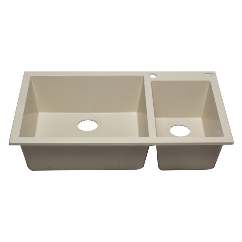 33.88'' L Double Bowl Granite Kitchen Sink, Biscuit