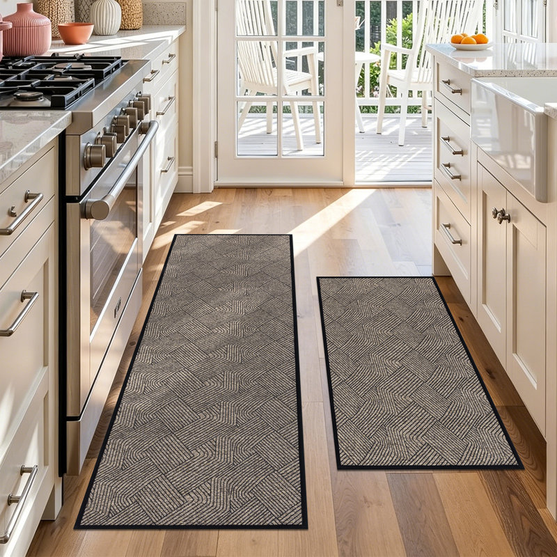 Tapis de cuisine antidérapant et antidérapant (ensemble de 2), Beige Geometric