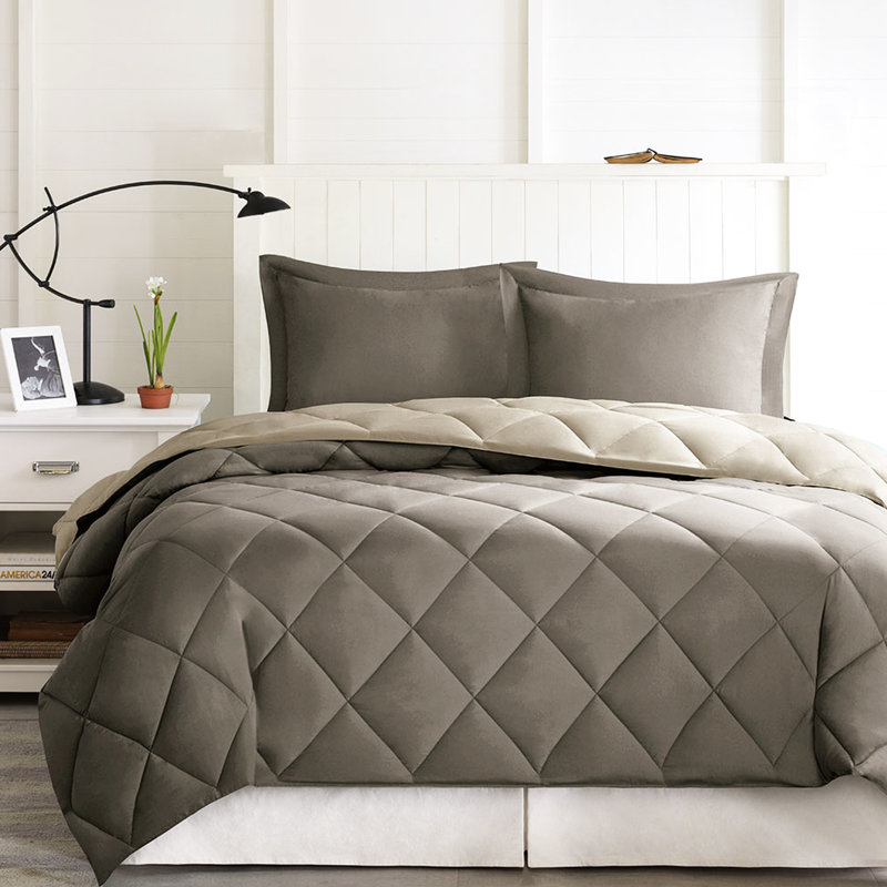 Édredon Essentials 3M, 2 taies décoratives avec bride, réversible, chaud, lavable à la machine, taies décoratives à motif de losanges doux, lavable