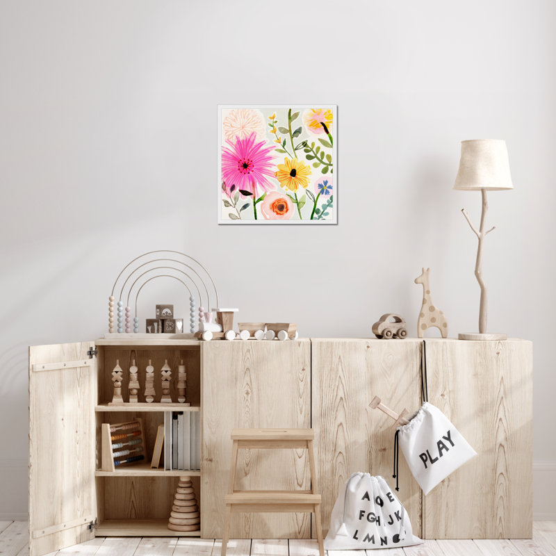 Floral Pop I by Victoria Borges - Painting on Canvas, White Framed Paper Print, 55cm H x 55cm W