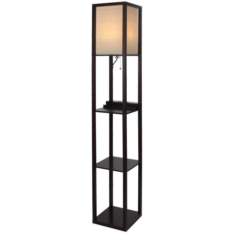 Maxwell 63 in. USB and Wireless Charging LED Floor Lamp with White Fabric Square Shade