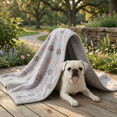 Set of 6 Small Dog Blankets. Exceptionally Soft and Warm Pet Cover Blankets. Fleece Flannel Blankets Featuring Paw Prints. Suitable for Small to Medium Dogs and Cats.