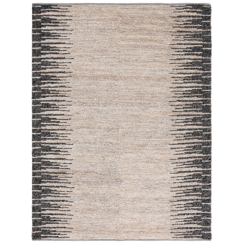 Shantela Natural Fiber Hand Woven Jute/Wool Abstract Rug in Light Gray/Black, Rectangle 8' x 10'