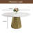 Modern 59" Round Dining Table for 6-8, White Glossy Sintered Stone Table top, Kitchen Table with Bronze Diamond Shaped Stainless Steel Base