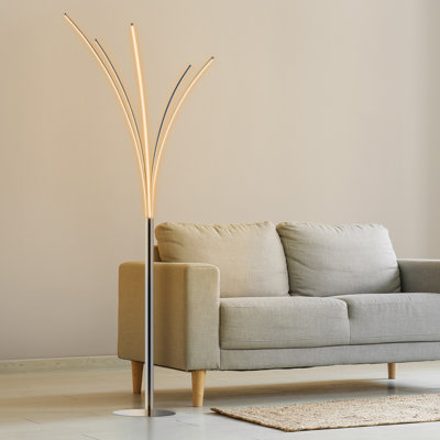Fuochi 71" Modern Minimalist Metal 5-Branch Arc Dimmable Integrated Floor Lamp with Remote Control