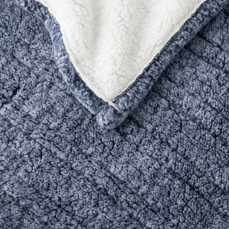 Jeté en sherpa marbré et chauffant, Bleu