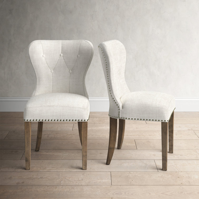 Wrenley Tufted Linen Solid Wood Side Chair in Beige