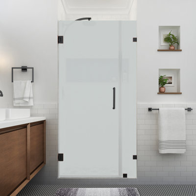 Nautis XL 40.25 - 41.25 in. W x 80 in. H Hinged Frameless Shower Door W/ Ultra-Bright Frosted Glass