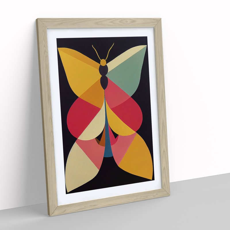 Butterfly Abstract - Wall Art, 48cm H x 36cm W, Oak Framed, White