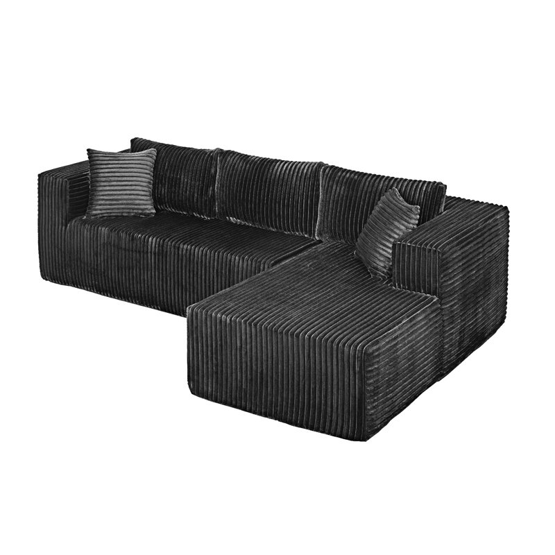 Canapé modulaire en L rembourré, Orienté à droite, Noir
