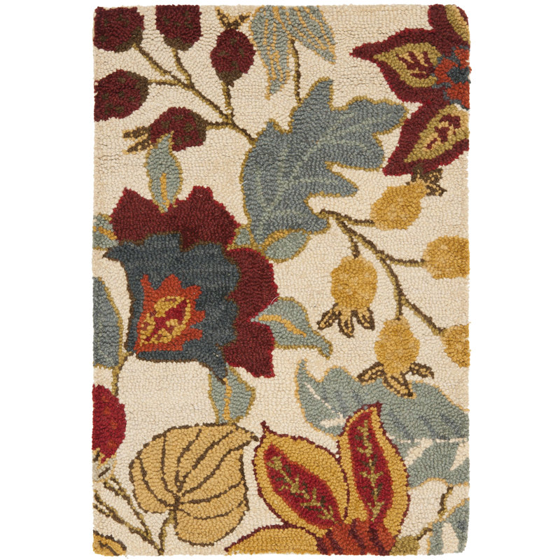 Emrick Hand Hooked Wool Floral Rug, Rectangle 2' x 3'