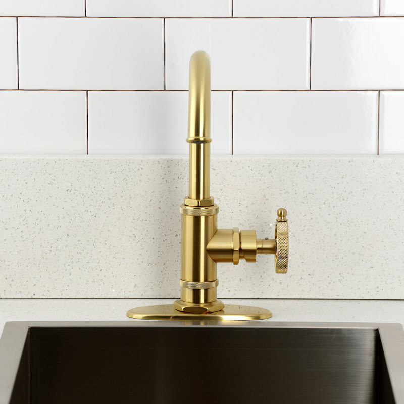 Kingston Brass Webb Single-Handle 1-Hole Deck Mount Bar Faucet with Knurled Handle, Brushed Brass