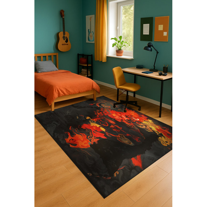 Tapis noir Mosso, 4 pi 11 po x 9 pi 10 po