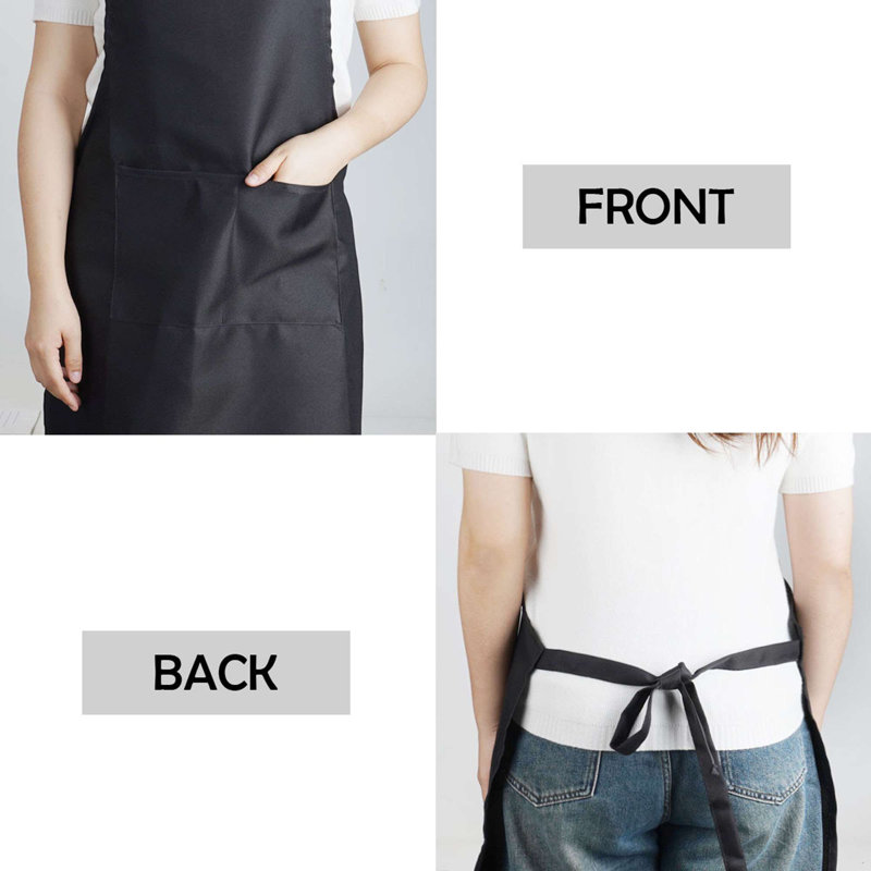 2 Pack Kitchen Aprons with 2 Pockets Adjustable Cooking Bib Aprons for Chef - Black