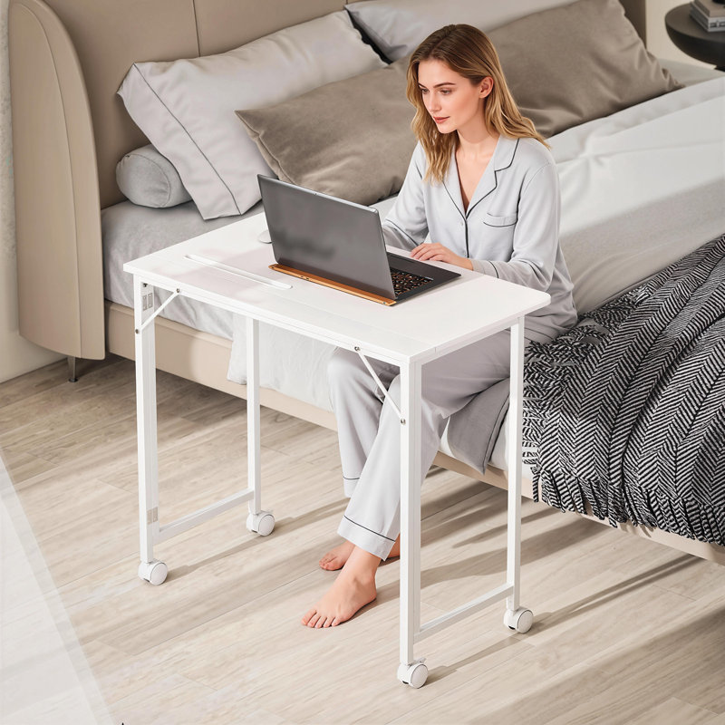 HOMCOM Small Folding Desk on Wheels for Small Space 80 cm Black Wood Effect, White/White