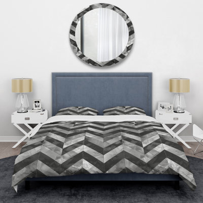 Grey Silver Chevron Rhythm III - Glam Duvet Cover Set