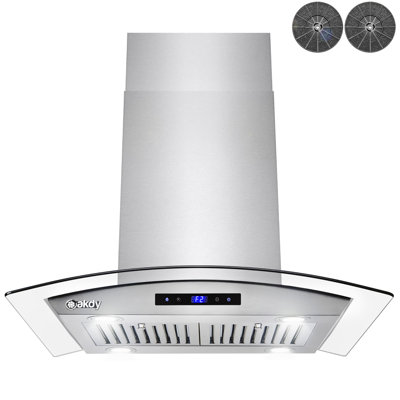 36-Inch Convertible Island Mount Range Hood with Curved Tempered Glass, 343 CFM, Touch Screen Panel -  AKDY, RH0477