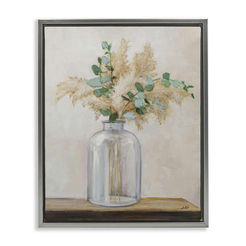 «Eucalyptus Herb Vase», encadrée par Julia Purinton, H 31 po x l 25 po, Cadre flottant gris lustré