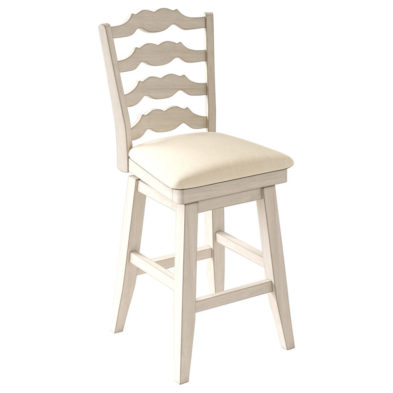 Fortville Swivel Upholstered Counter Stool, Antique White, Counter Stool (24" Seat Height)