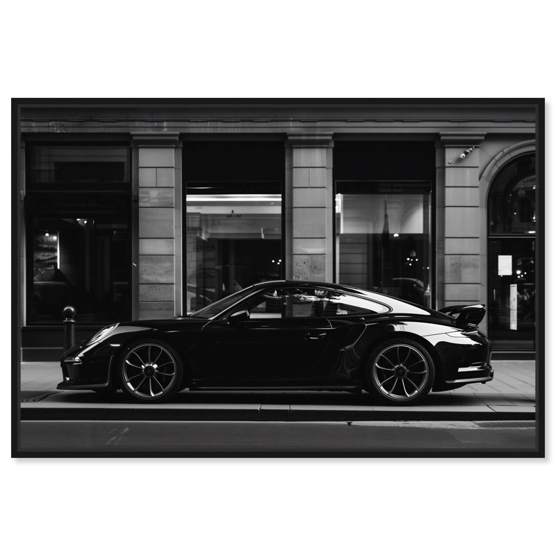 «Notoriart City Streets Car», art mural sur toile 1 pièce, Cadre noir, H 31 po x l 46 po