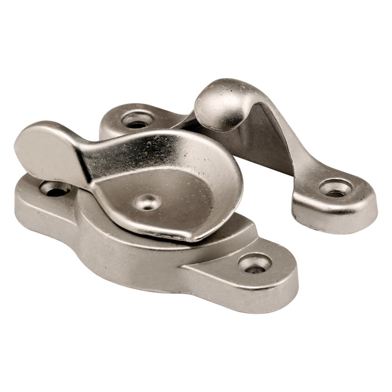 Serrure de fenêtre à découpage sous pression avec œillets d'alignement et trous de fixation Prime-Line au centre, nickel satiné (paquet de 1)