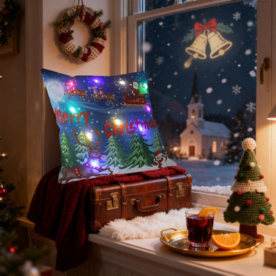 Oreillers de Noël à DEL Cadeaux des Fêtes Oreillers à DEL qui peuvent s'allumer ou rester allumé Deux modes de changement de mode Imprimé Canapé Coussins Coussins d'oreiller