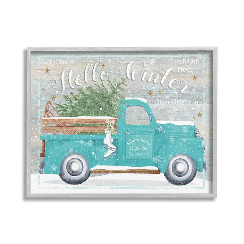 "Cadre photo simple Rustic Hello Winter Truck" par Karen Tye Bentley sur toile, Estampe numérique Farmhouse