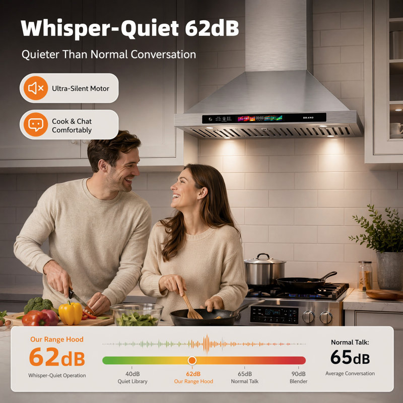 Hotte murale de 76 cm (30 pouces) avec débit d'air de 900 pi³/min (25,5 m³/min) - Hotte en acier inoxydable avec commandes vocales, gestuelles et tactiles