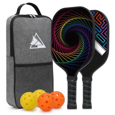 L'ensemble de raquettes de pickleball en fibre de verre comprend 2 raquettes légères, 4 balles de pickleball intérieures et extérieures et un sac de transport portable