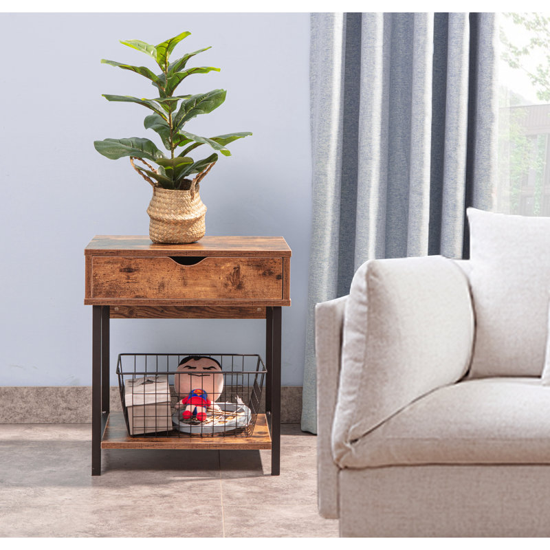 Kila Accent Table with Storage - Versatile Small Table for Home Office, Rustic Brown, Black