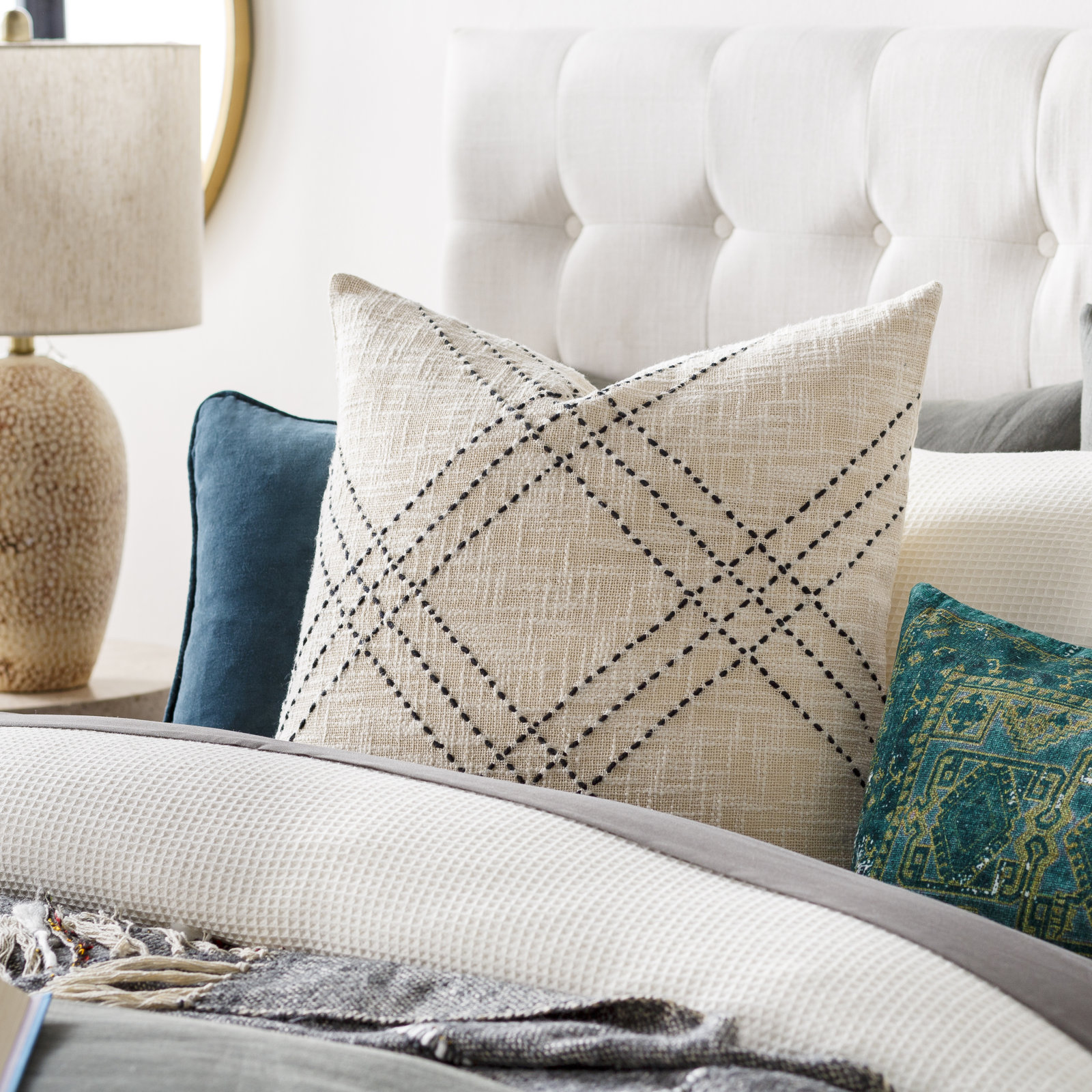 Sayer Embroidered Throw Pillow, 22" x 22"