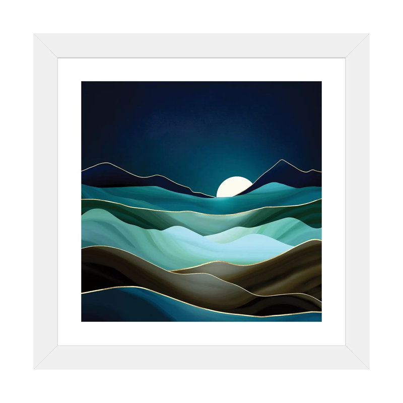 Moonlit Vista - impression d'art graphique, H 16 po x l 16 po x P 1 po, Papier encadré blanc, Blanc