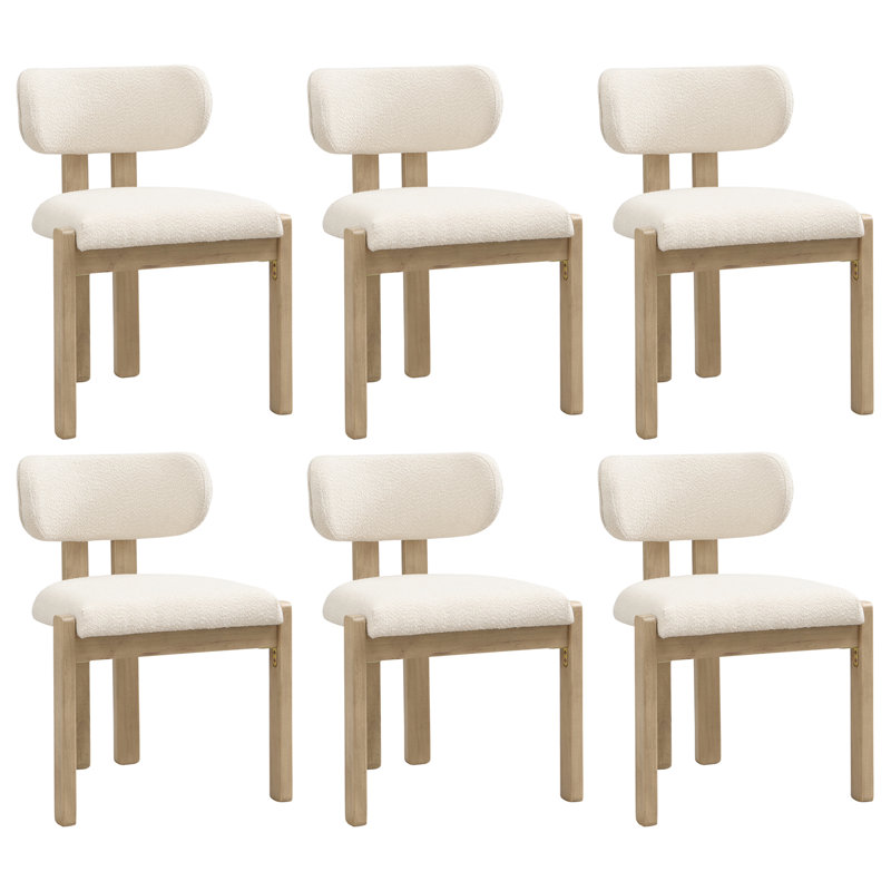 Boucle Upholstered Side Chair in Beige, 6, Natural Wood