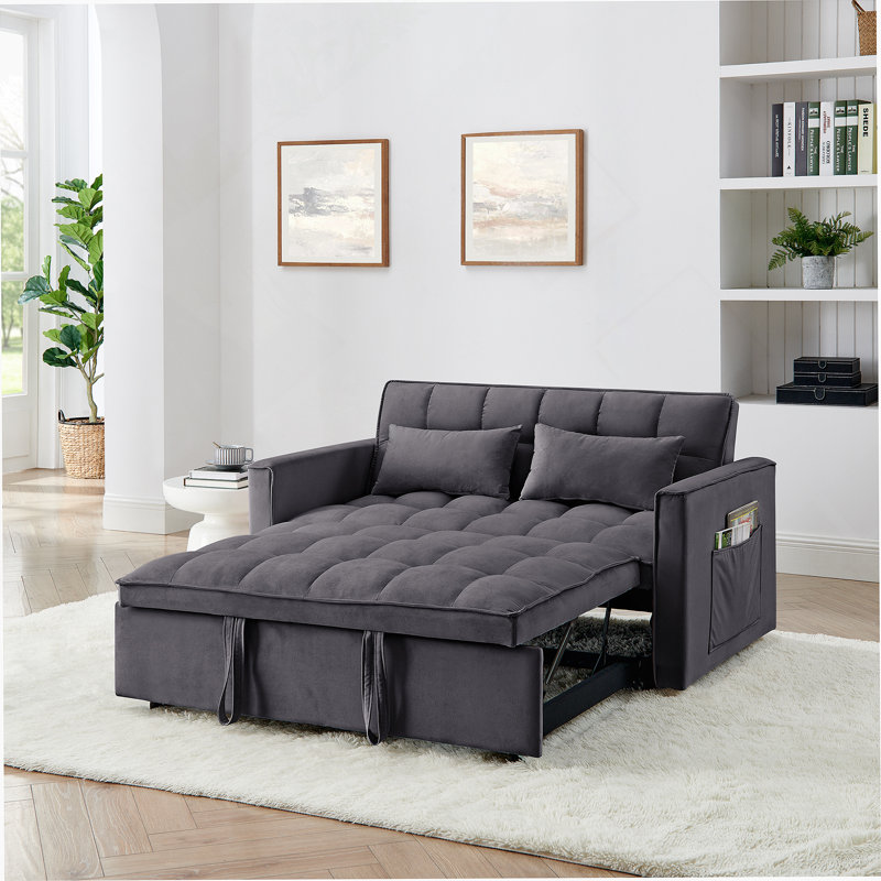 Cubbindall Upholstered Convertible Sofa Bed,Sleeper Sofa,Velvet Sofa,Modern Sofa,Accent Sofa, Antique Gray Velvet
