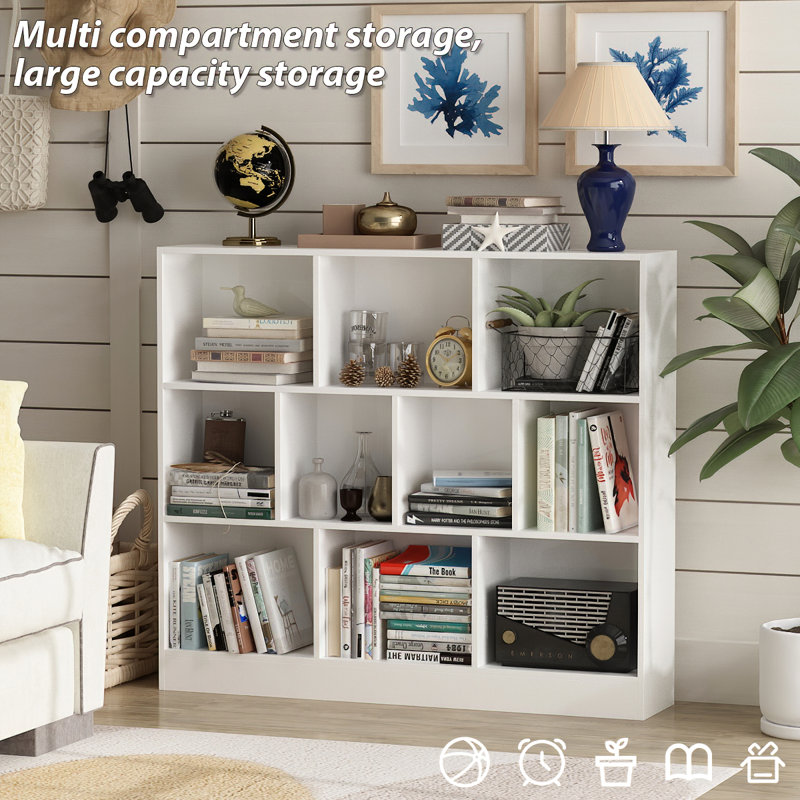 White Modular Kids Bookshelf With 10 Cubbies & Stable Base