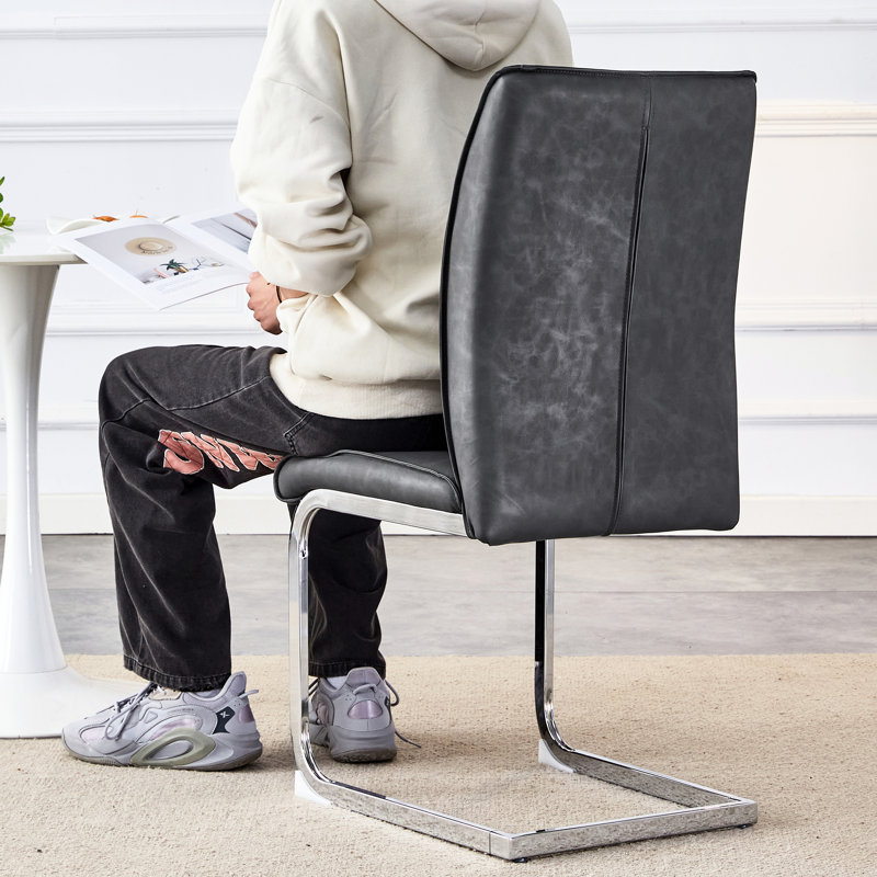 Chaise de luxe en arche de 6 - Pu gris foncé, pieds en métal, tissu respirant argenté à la fois simple et tendance, 6 chaises