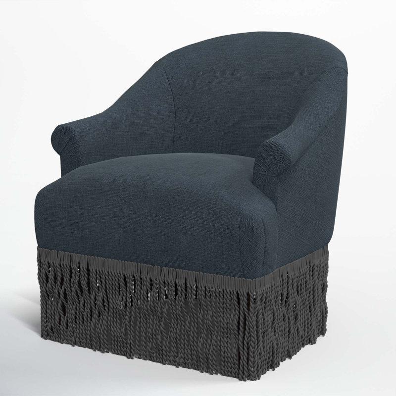 Fauteuil à oreilles Callie, Noir, Lin bleu marine classique