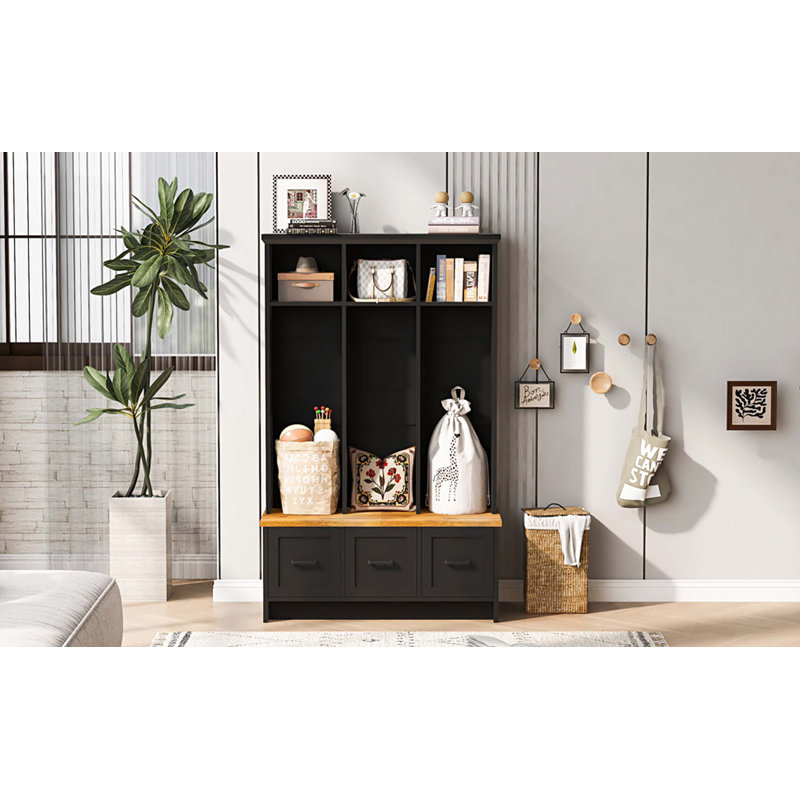 Modern Hall Tree with Entryway Bench, 3 Shelves and Drawers, 40.2'' Wide Hall Tree with Storage Bench for Hallway, Entryway, Living Room