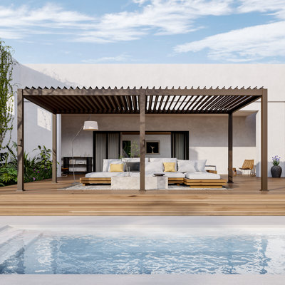 Louvered Pergola, Outdoor Sun Shade Pergola with Metal Frame and Adjustable Rainproof Roof
