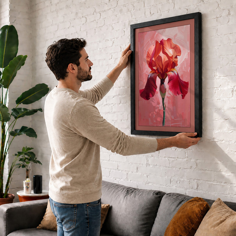 Crimson Iris Botanical - Framed Print, A1 - 84.1 x 59.4 cm, Black