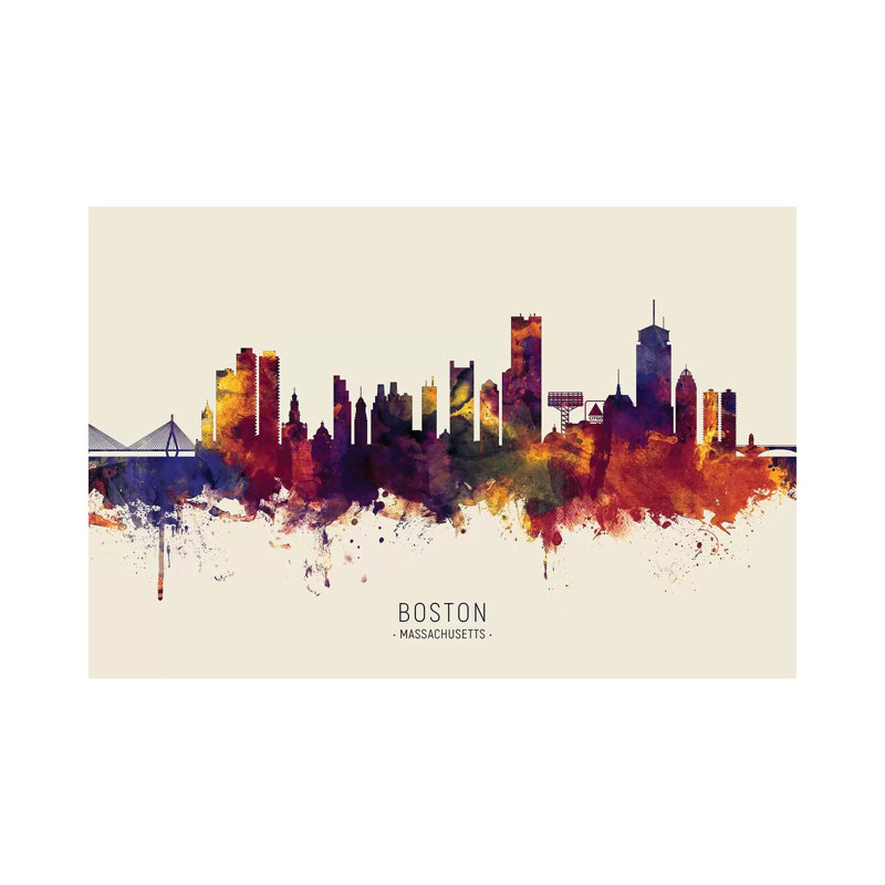 Boston Massachusetts Skyline Red Beige by Michael Tompsett - Wrapped Canvas Print, 20.32 cm H x 30.48 cm W