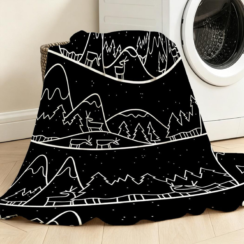Jeté en molleton noir ultra doux en flanelle, impression mignonne de paysage hivernal, Throw 30" x 40"