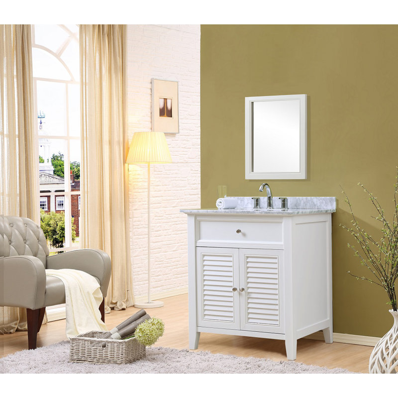 Mererid 32 " W Freestanding Standard 1 Single Vanity Bathroom Vanity With Marble Top with Mirror