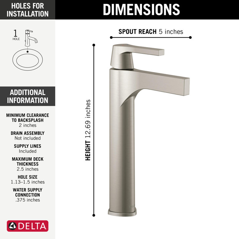 Zura Single Hole Bathroom Faucet with Diamond Seal Technology, Stainless
