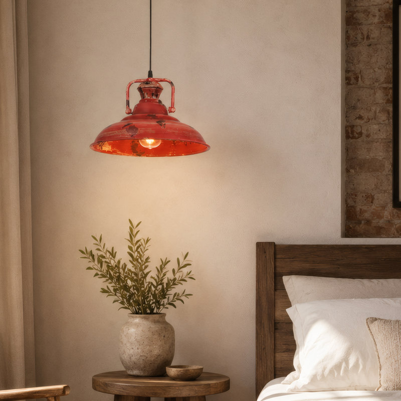 Luminaire suspendu bol industriel simple patiné avec ampoules