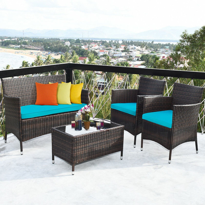 Bryen 4 - Person Patio Conversation Set with Cushions, Blue